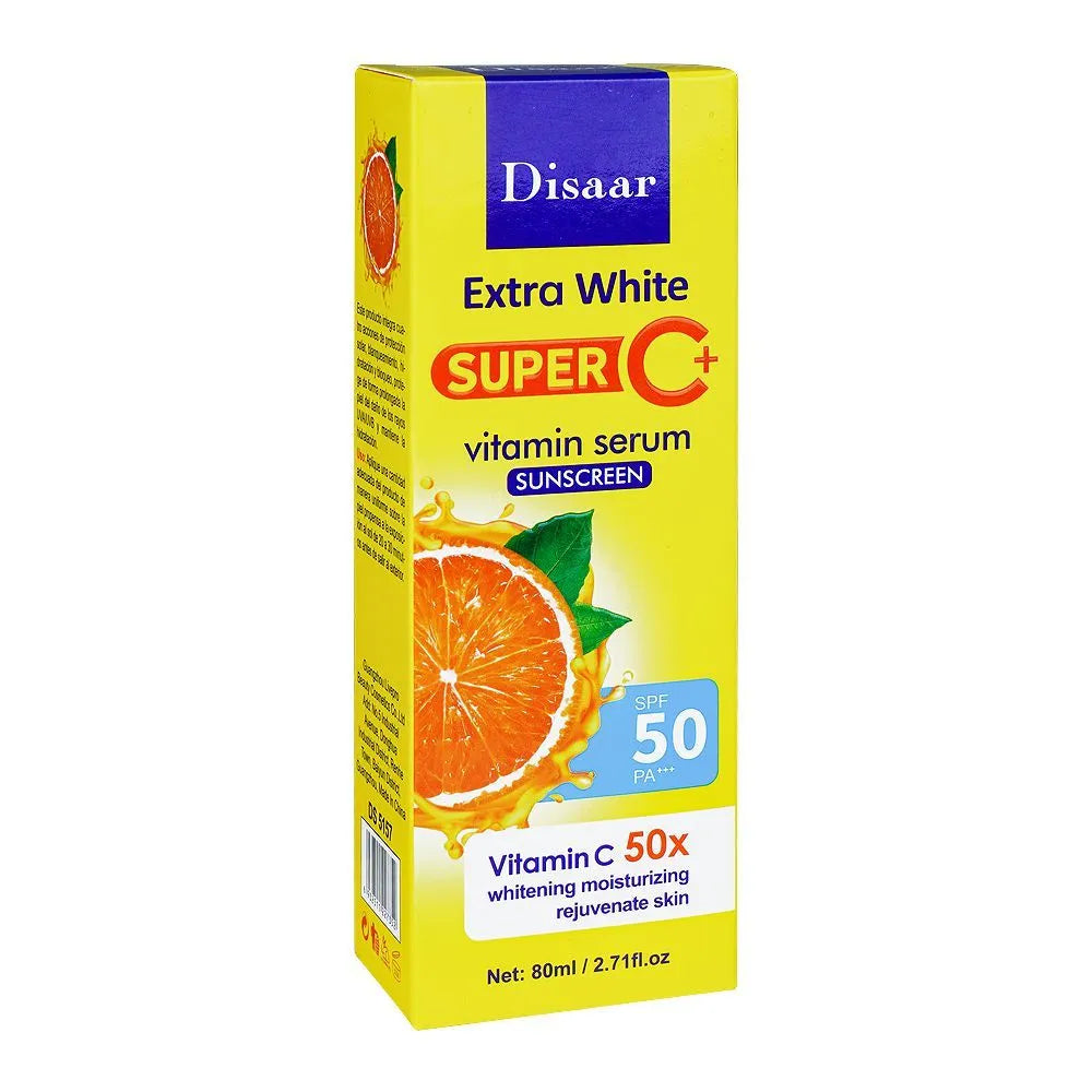 Disaar Extra White Super C+ Vitamin Serum Sunscreen SPF50 - 80ml - Buy Online in Pakistan at Cosmia.pk