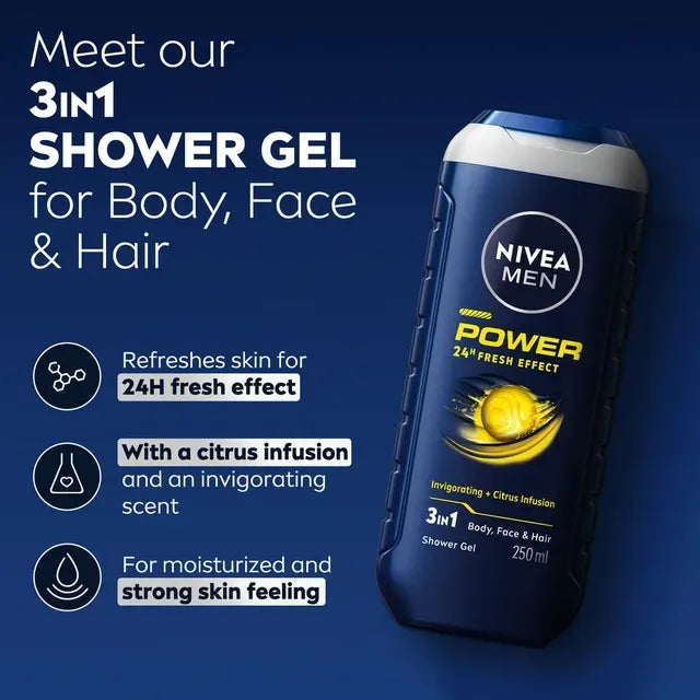 Nivea Men Power Fresh 3-in-1 Shower Gel – 250ml - Buy Online in Pakistan at Cosmia.pk