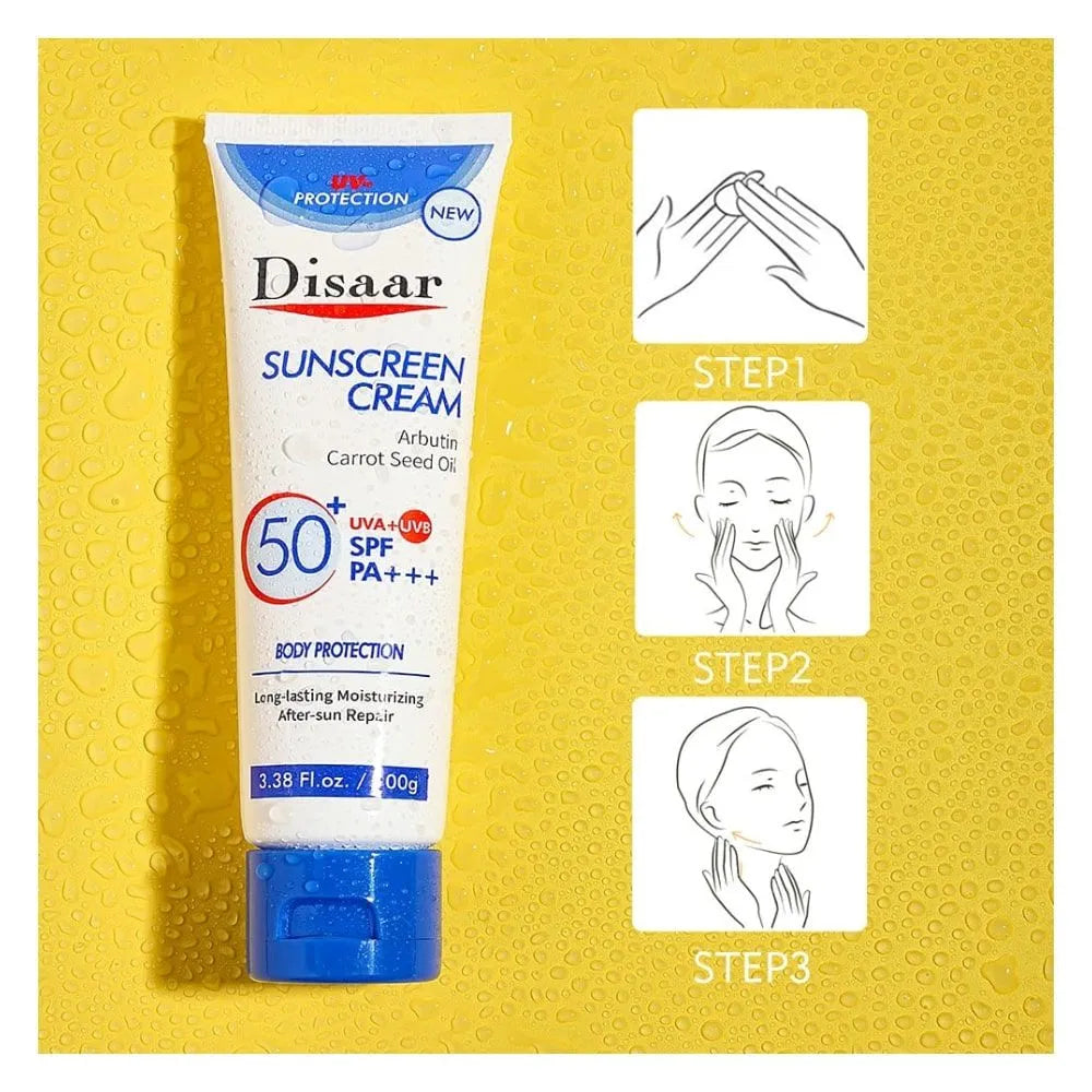 Disaar Arbutin Carrot Seed Oil Sunscreen Cream SPF50 - 100g - Buy Online in Pakistan at Cosmia.pk