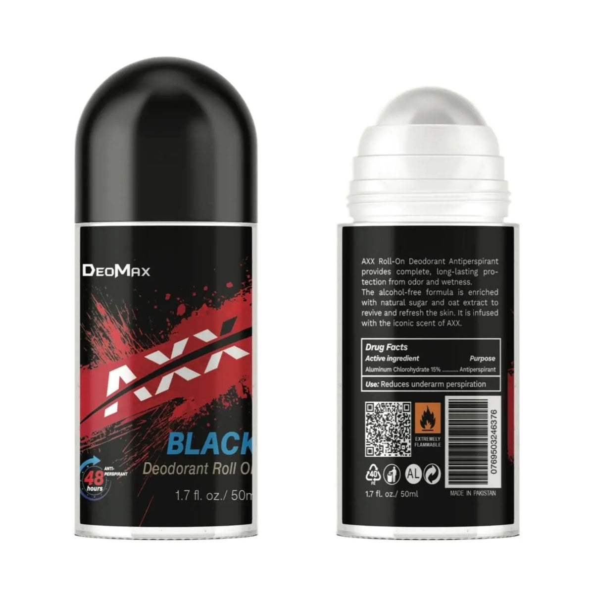 Deomax Black Deodorant Roll On 48H Long Lasting 50ml - Buy Online in Pakistan at Cosmia.pk