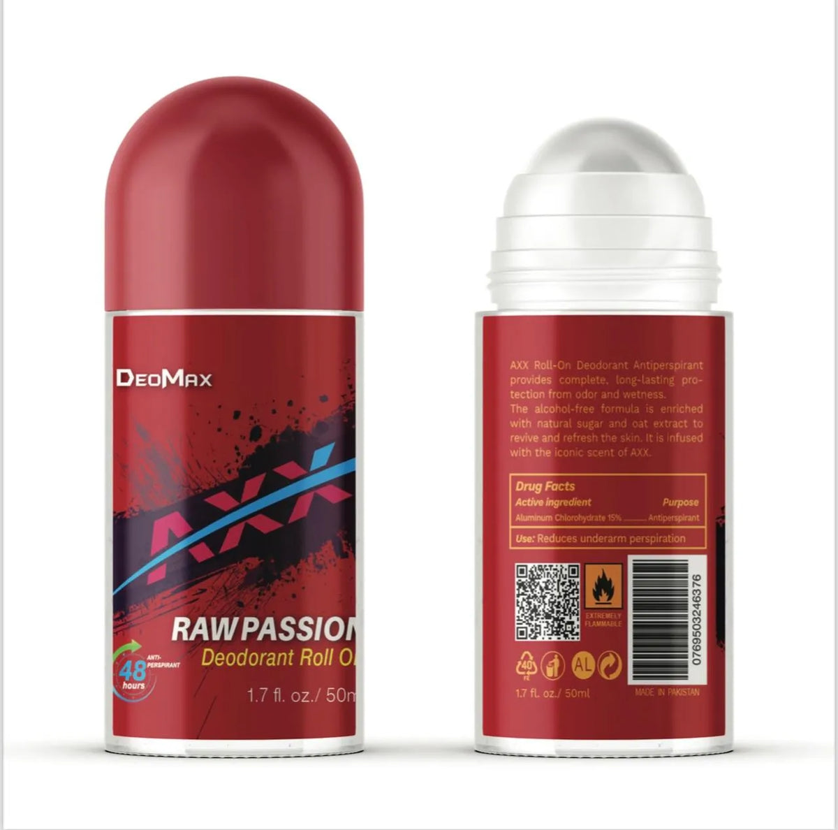 Deomax Raw Passion Deodorant Roll On 48H Long Lasting 50ml - Buy Online in Pakistan at Cosmia.pk