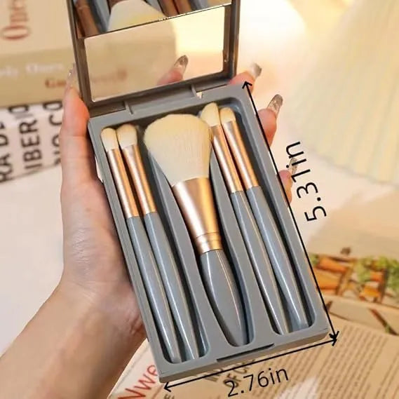5 Pcs Mini Makeup Brush Set with Mirror & Protective Case - Buy Online in Pakistan at Cosmia.pk
