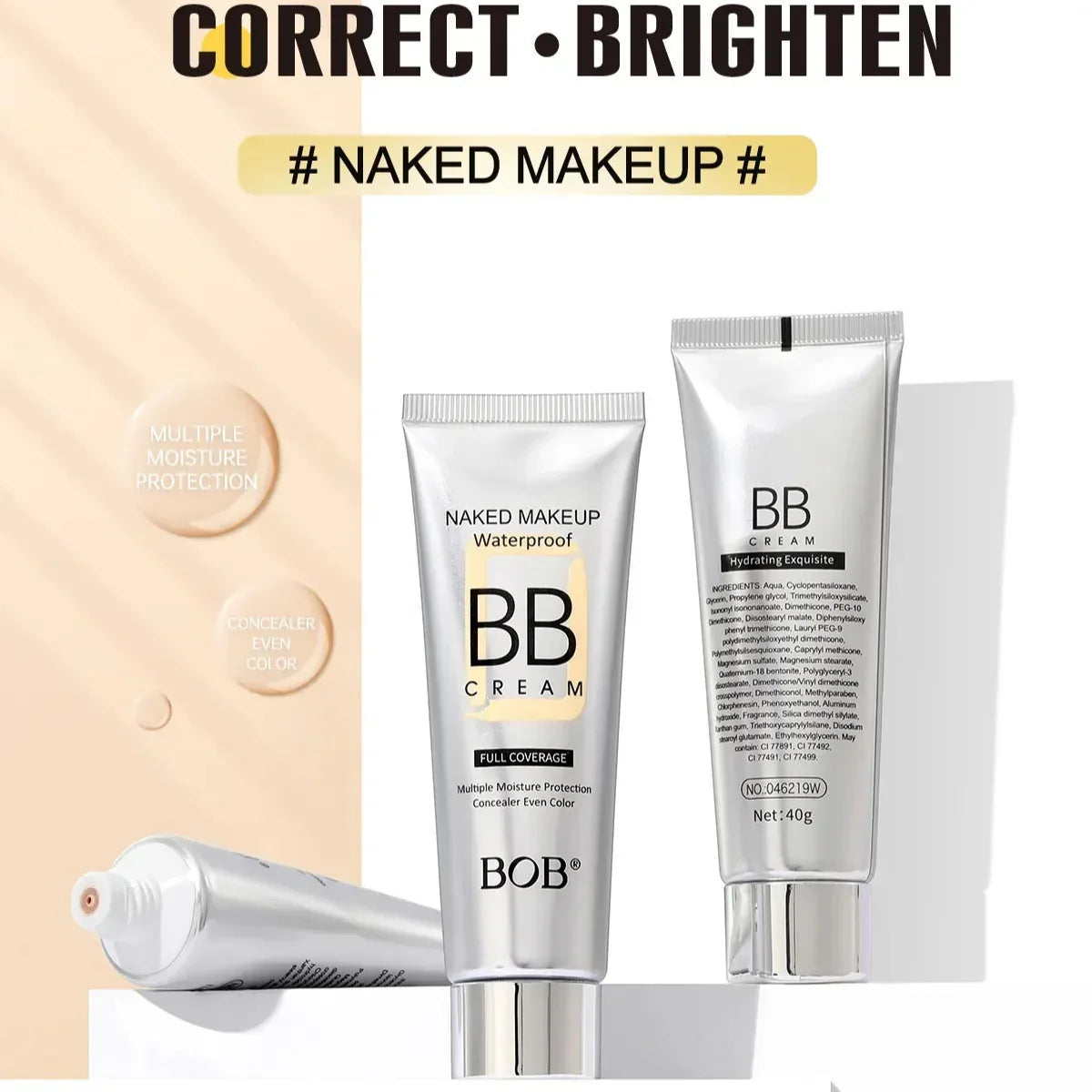 BOB Naked Makeup Water Proof Full Coverage BB Cream - 40g - Buy Online in Pakistan at Cosmia.pk
