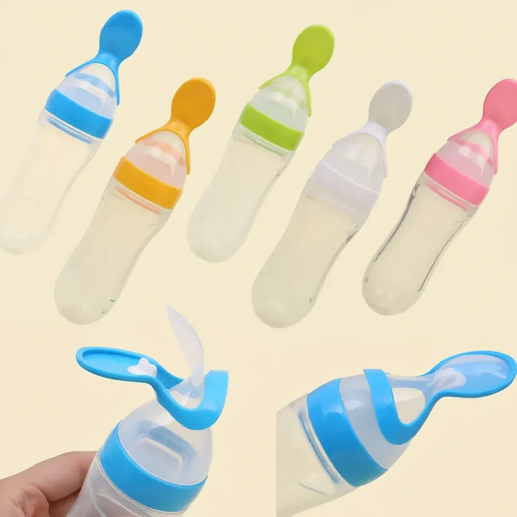 Silicone Baby Feeder Squeeze Feeding Bottle With Spoon - 90ml - Buy Online in Pakistan at Cosmia.pk