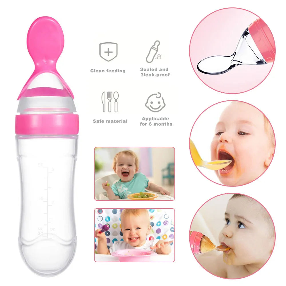 Silicone Baby Feeder Squeeze Feeding Bottle With Spoon - 90ml - Buy Online in Pakistan at Cosmia.pk