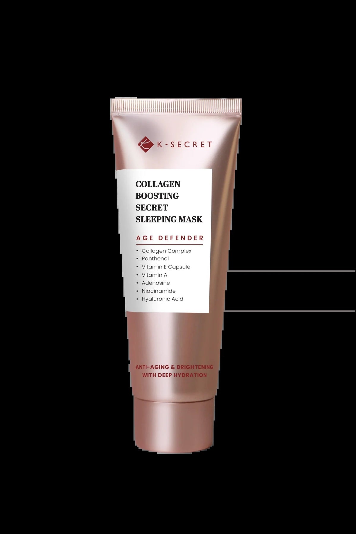 K-SECRET Collagen Boosting Secret Sleeping Mask 60ml Age Defender rose gold tube front view