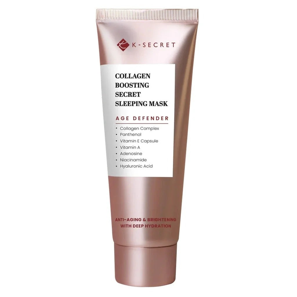 K-SECRET Collagen Boosting Secret Sleeping Mask 60ml tube white background studio shot