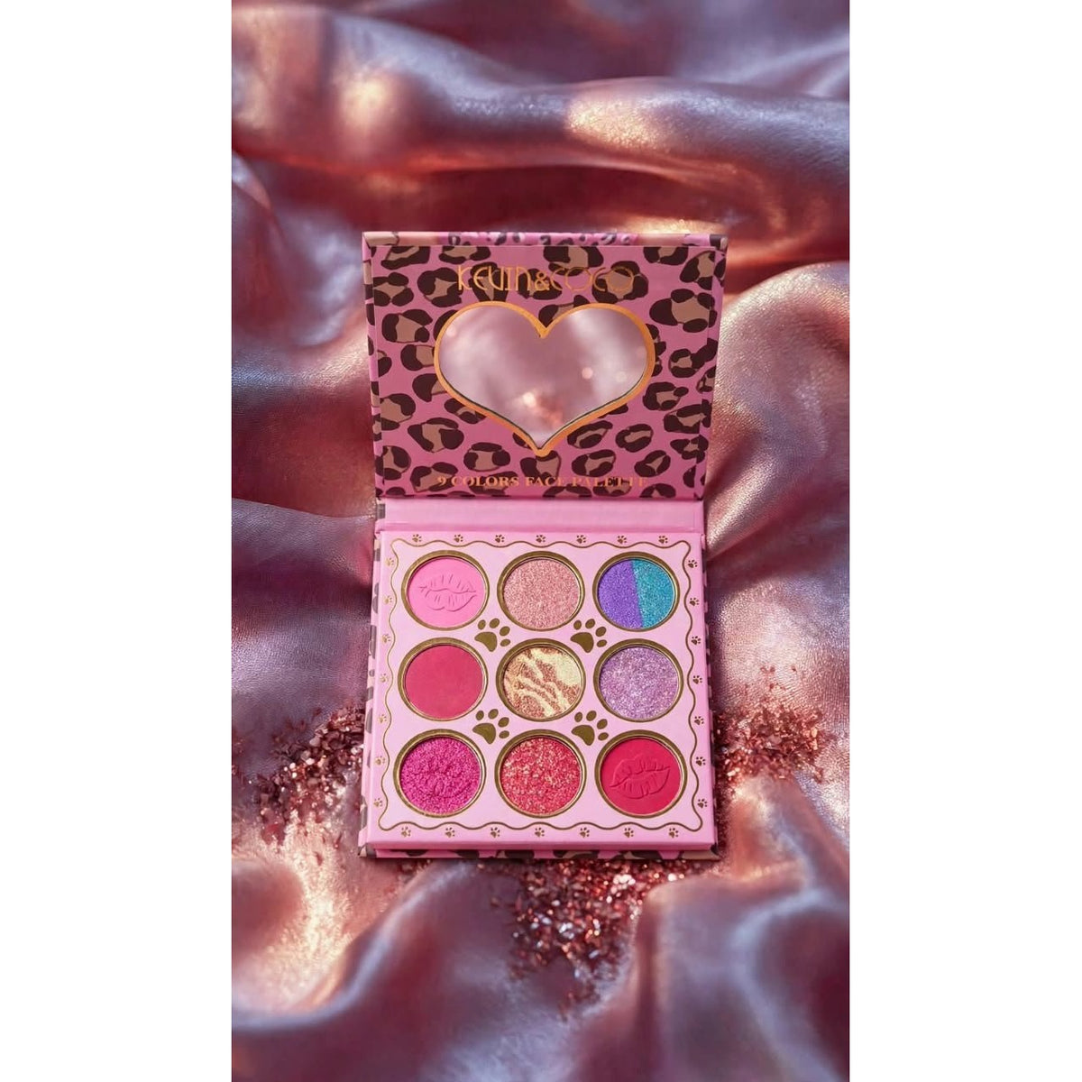 Kevin and Coco 9 Colors Face Palette open palette with heart mirror 9 shades
