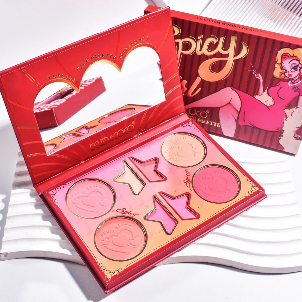 KEVIN&COCO Spicy Girl 8 colors blusher palette open with mirror - buy online in Pakistan