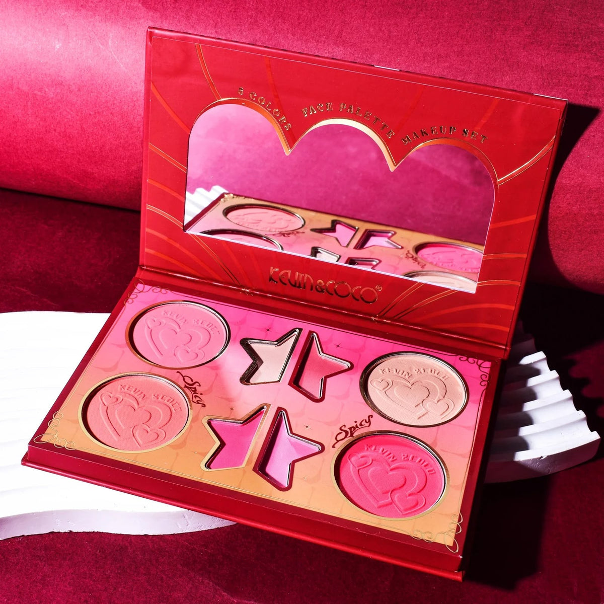 KEVIN&COCO Spicy Girl palette - 8 blush shades open palette view
