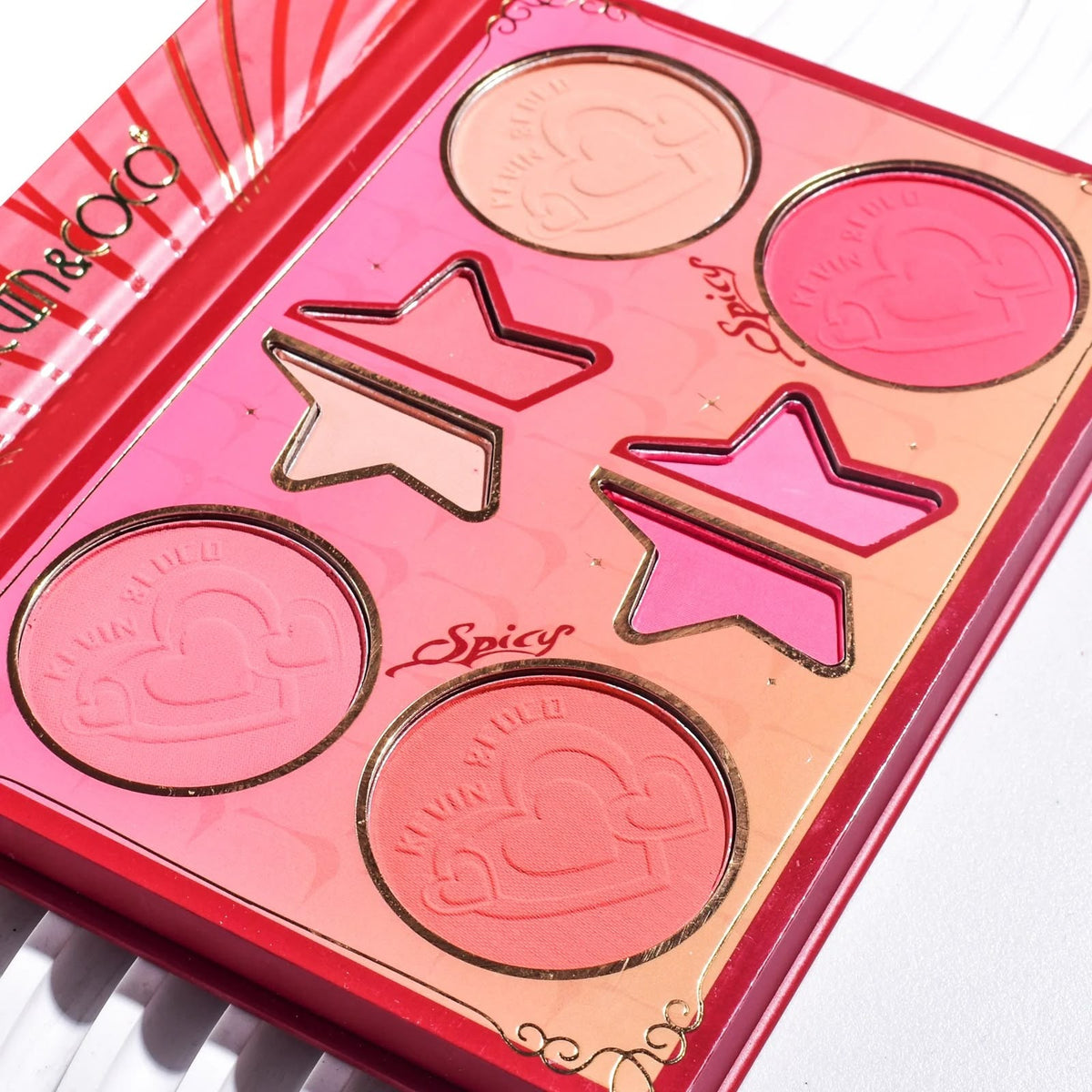 KEVIN&COCO Spicy Girl blusher palette - blush swatches on arm