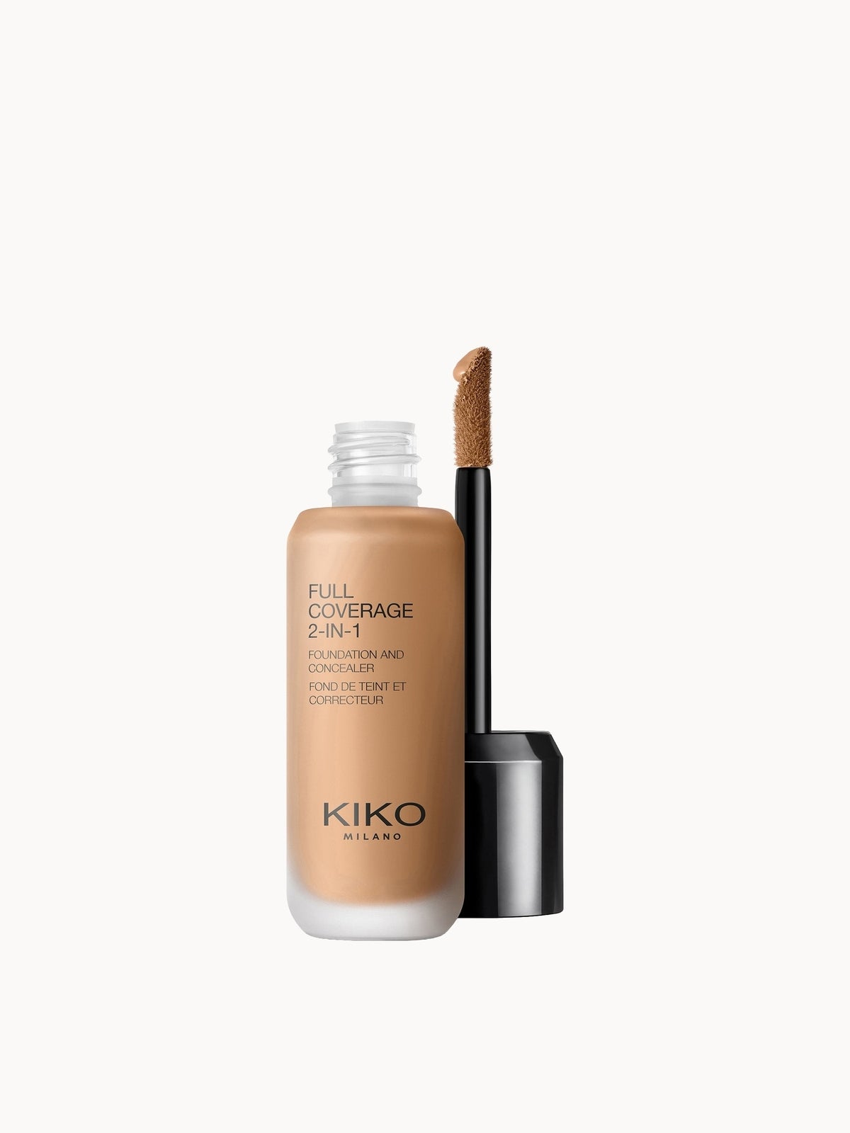 KIKO Milano Full Coverage 2-in-1 Foundation and Concealer open bottle with doe-foot applicator