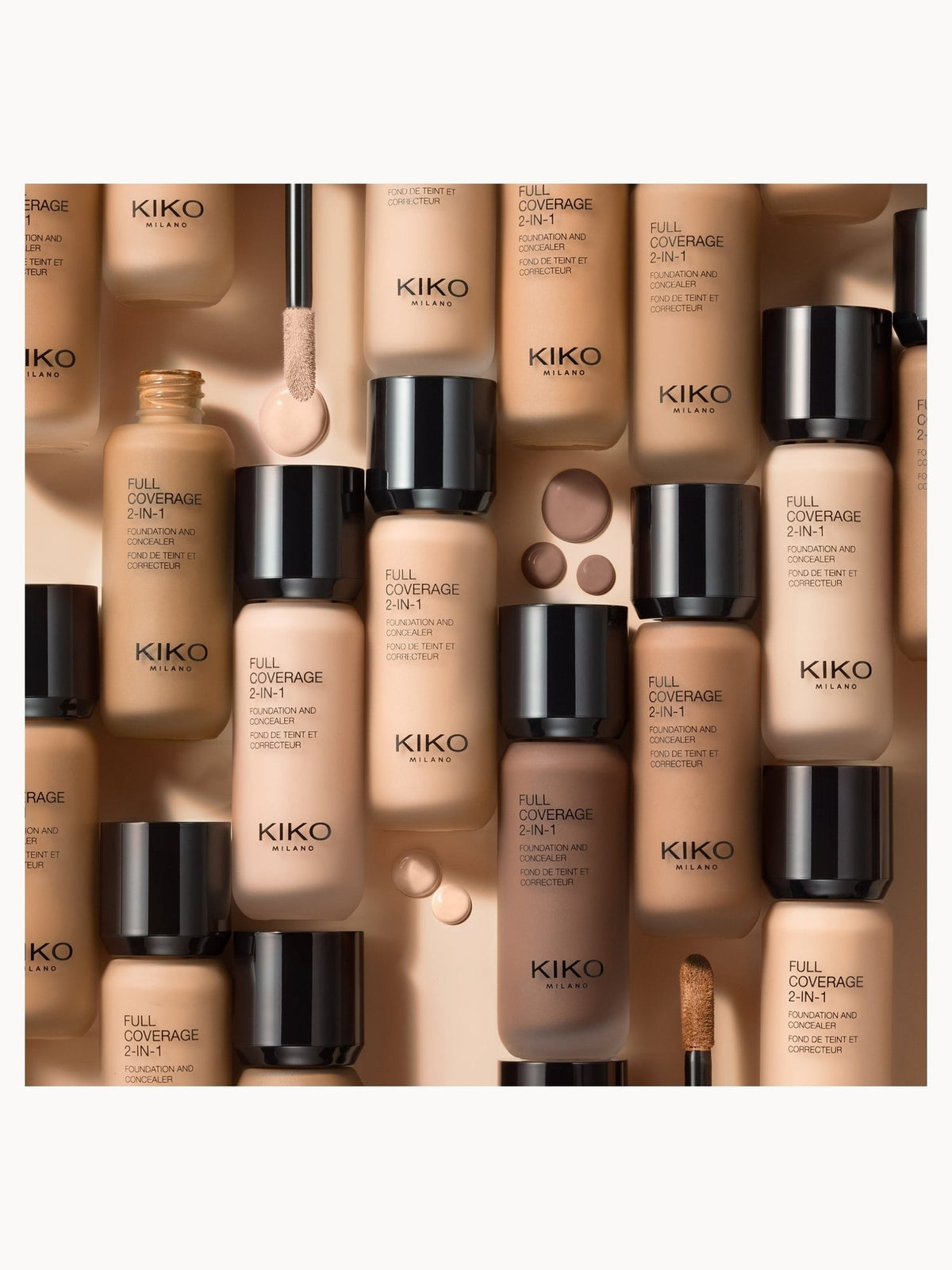 KIKO Milano Full Coverage 2-in-1 Foundation and Concealer shades range flat lay