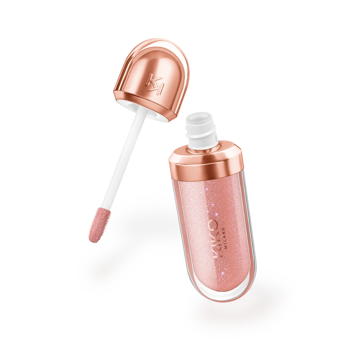 KIKO Milano Golden Oasis 3D Hydra Lip Gloss shade 02 Chestnut open tube with applicator