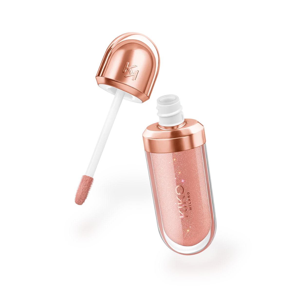 KIKO Milano Golden Oasis 3D Hydra Lip Gloss shade 03 Natural Rose open tube with applicator