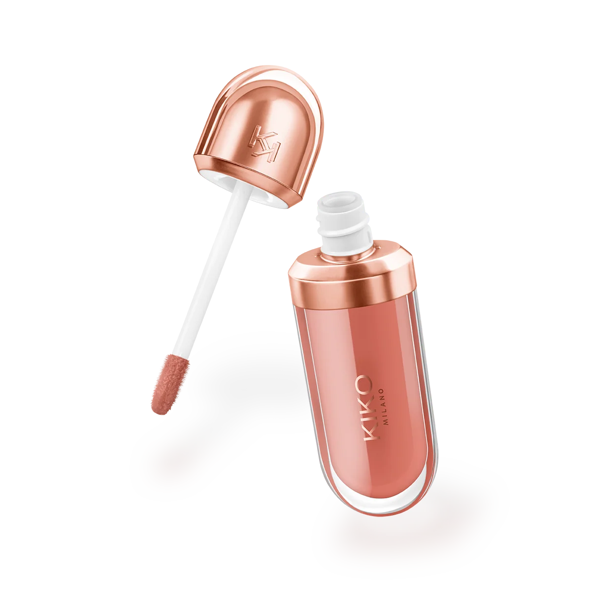 KIKO Milano Golden Oasis 3D Hydra Lip Gloss shade 05 Pearly Warm Mauve open tube with applicator