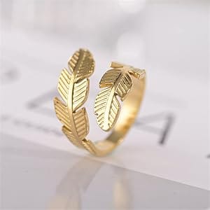 316L Stainless Steel Leaf Shape Irregular Open Ring for Women gold closeup - buy online in Pakistan at Cosmia.pk