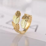 316L Stainless Steel Leaf Shape Irregular Open Ring for Women gold closeup - buy online in Pakistan at Cosmia.pk
