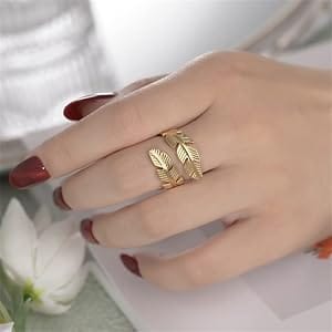 316L Stainless Steel Leaf Shape Open Ring worn on finger - waterproof gold ring Pakistan