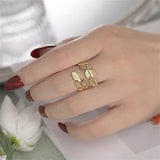 316L Stainless Steel Leaf Shape Open Ring worn on finger - waterproof gold ring Pakistan