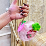 Lucky Model Beauty Bundle Pink peach plush pouch with makeup minis and chain strap
