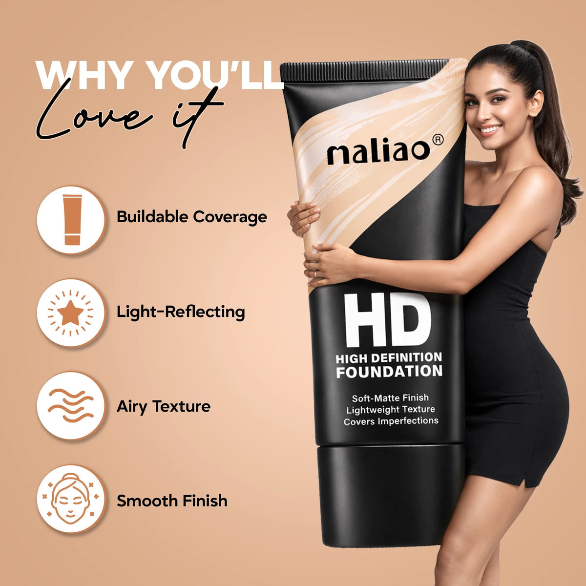 Maliao HD High Definition Oil-Free Foundation tube — photo 3 | buy online in Pakistan at Cosmia.pk