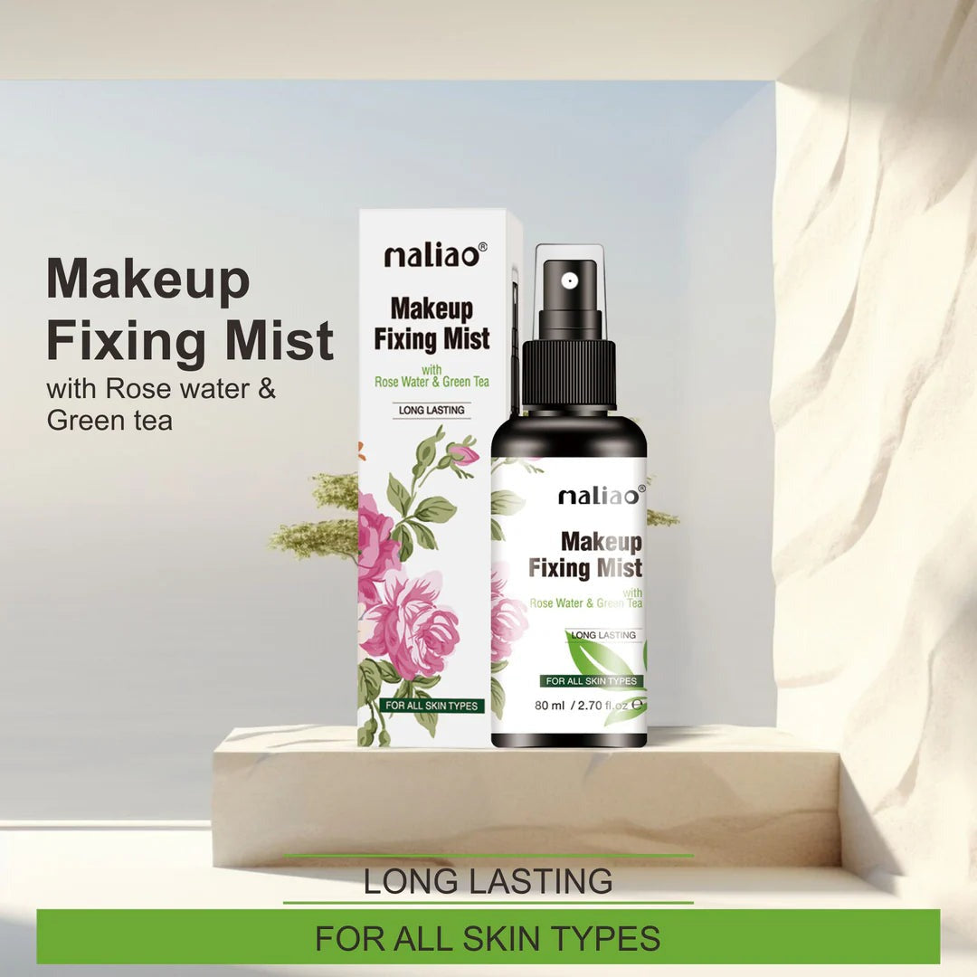 Maliao Makeup Fixing Mist 80ml box and bottle with pink floral design