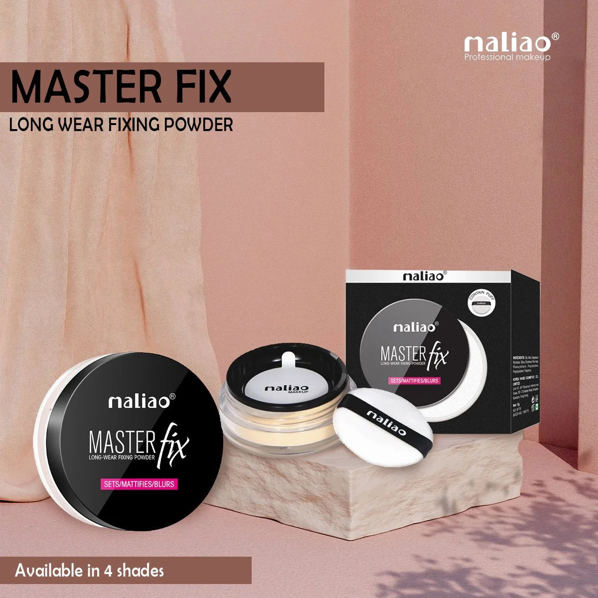 Maliao Master Fix Long Wear Fixing Powder black compact — photo 1 | buy online in Pakistan at Cosmia.pk