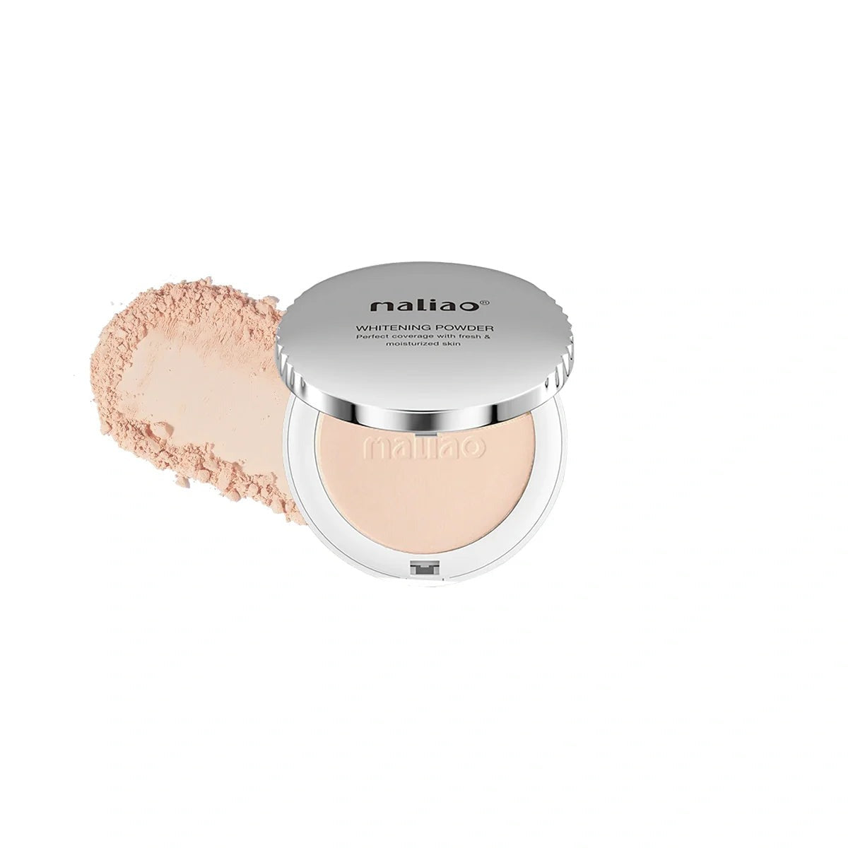 Maliao Whitening Powder 2-in-1 Oil Control open compact with powder swatch