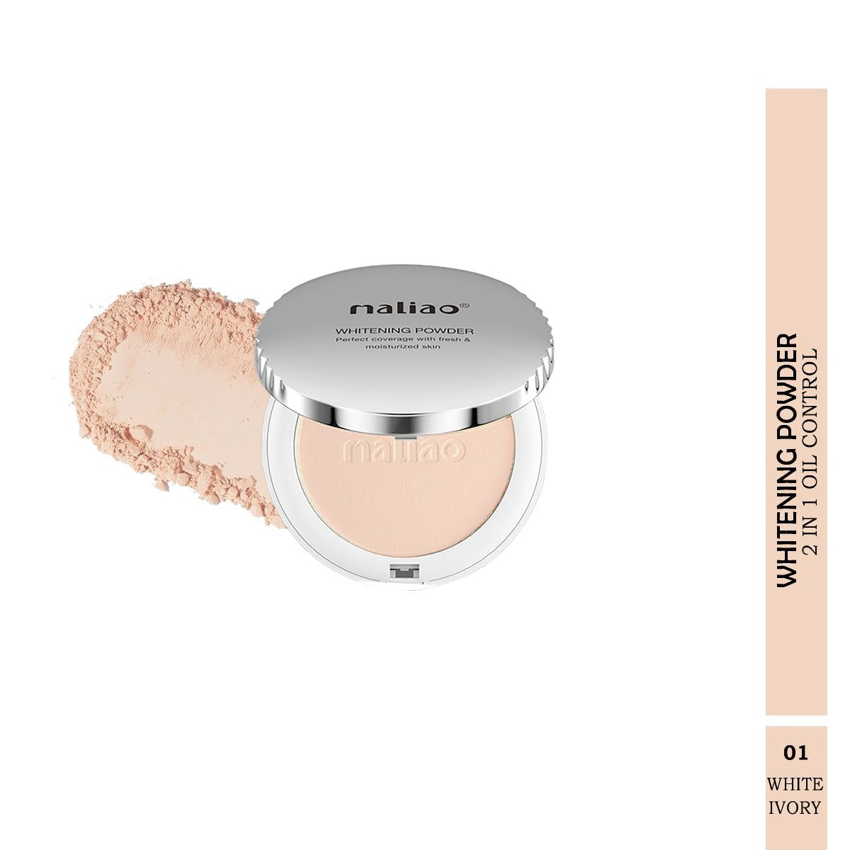 Maliao Whitening Powder 2-in-1 Oil Control shade 01 White Ivory compact powder