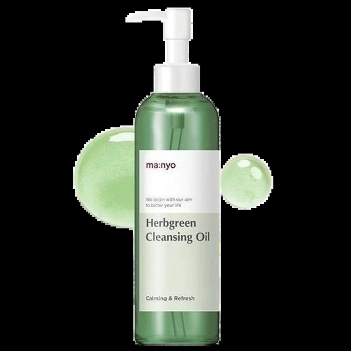 Manyo Herbgreen Cleansing Oil with oil droplets — buy online in Pakistan