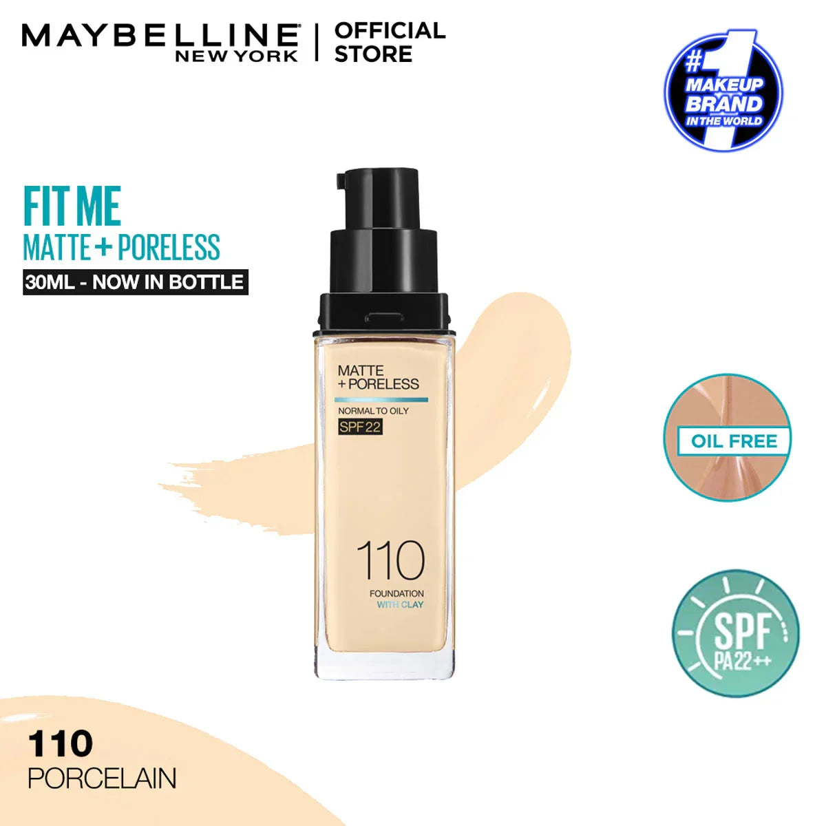 Maybelline New Fit Me Matte + Poreless Liquid Foundation Spf 22 - 30ml - Buy Online in Pakistan at Cosmia.pk