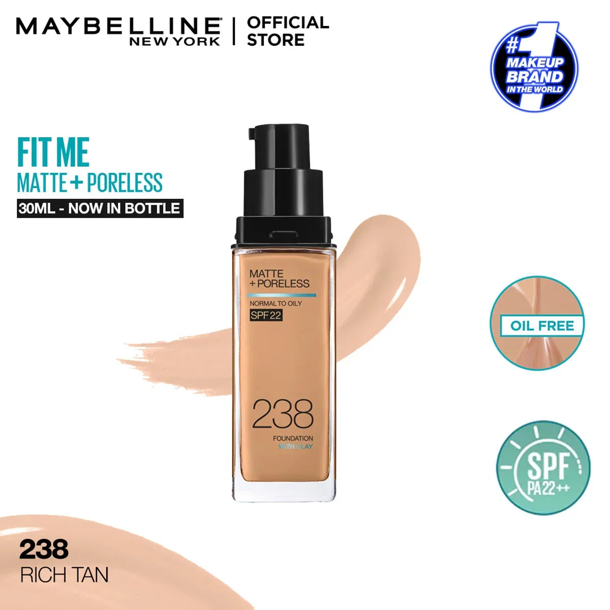 Maybelline New Fit Me Matte + Poreless Liquid Foundation Spf 22 - 30ml - Buy Online in Pakistan at Cosmia.pk