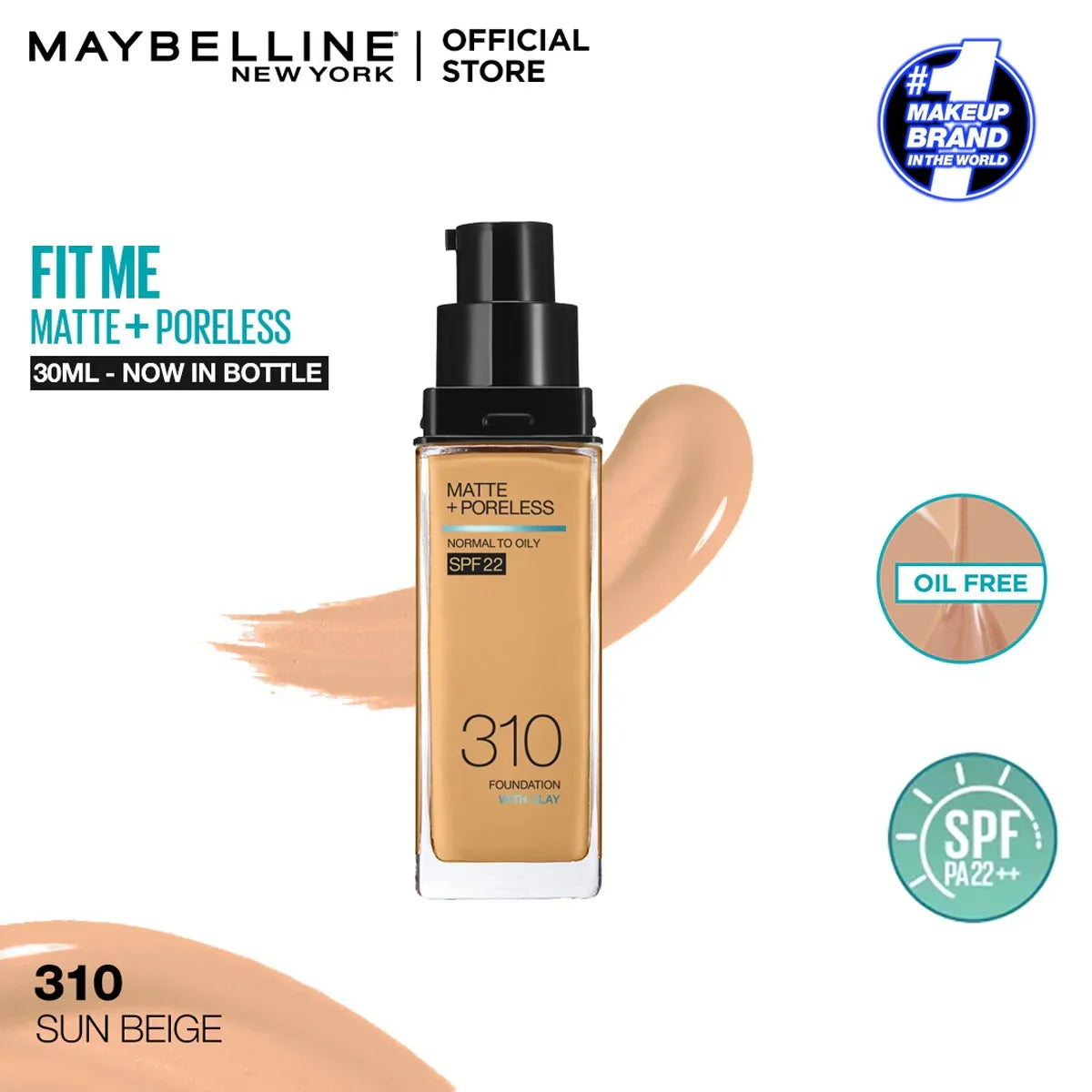 Maybelline New Fit Me Matte + Poreless Liquid Foundation Spf 22 - 30ml - Buy Online in Pakistan at Cosmia.pk