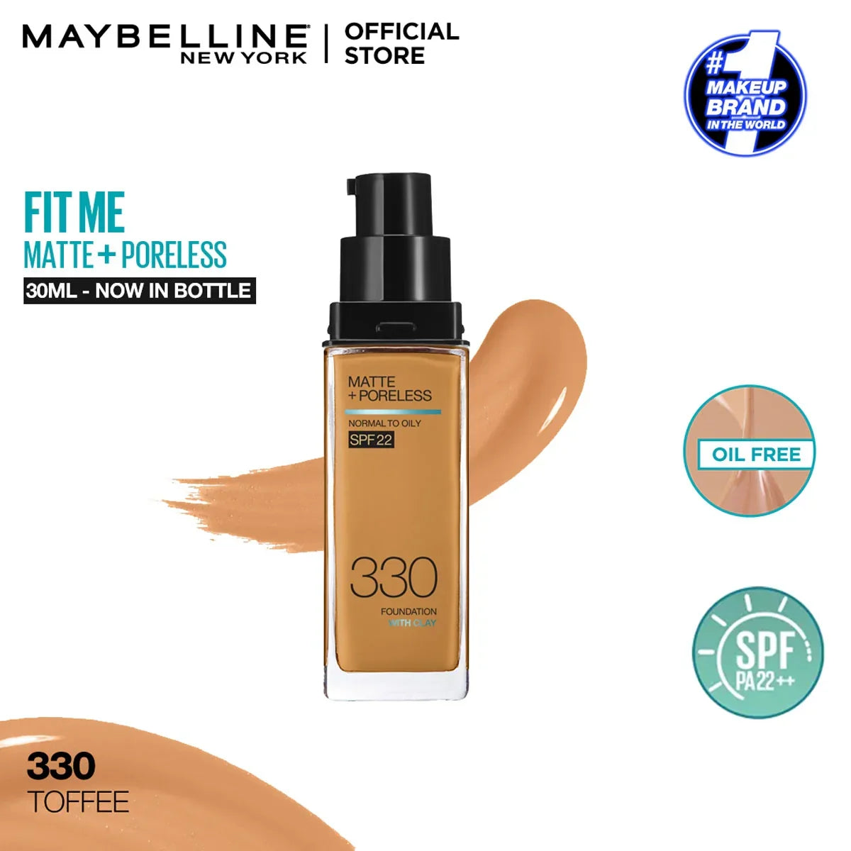 Maybelline New Fit Me Matte + Poreless Liquid Foundation Spf 22 - 30ml - Buy Online in Pakistan at Cosmia.pk
