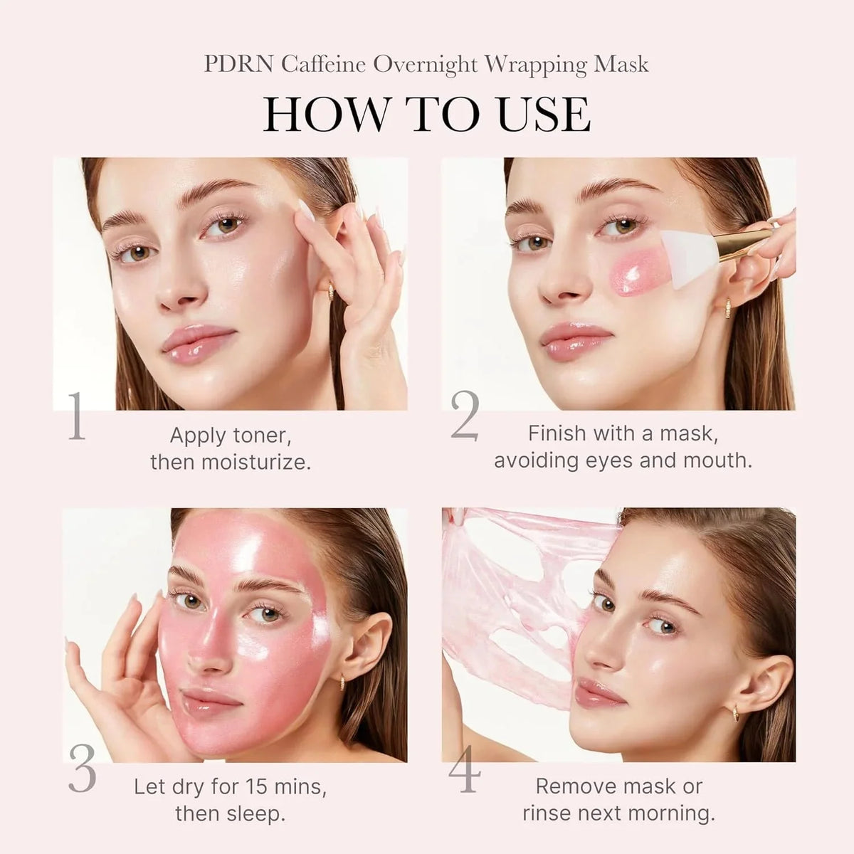 How to use Medicube PDRN Pink Caffeine Night Wrapping Mask — apply, dry 15 minutes, peel or rinse next morning