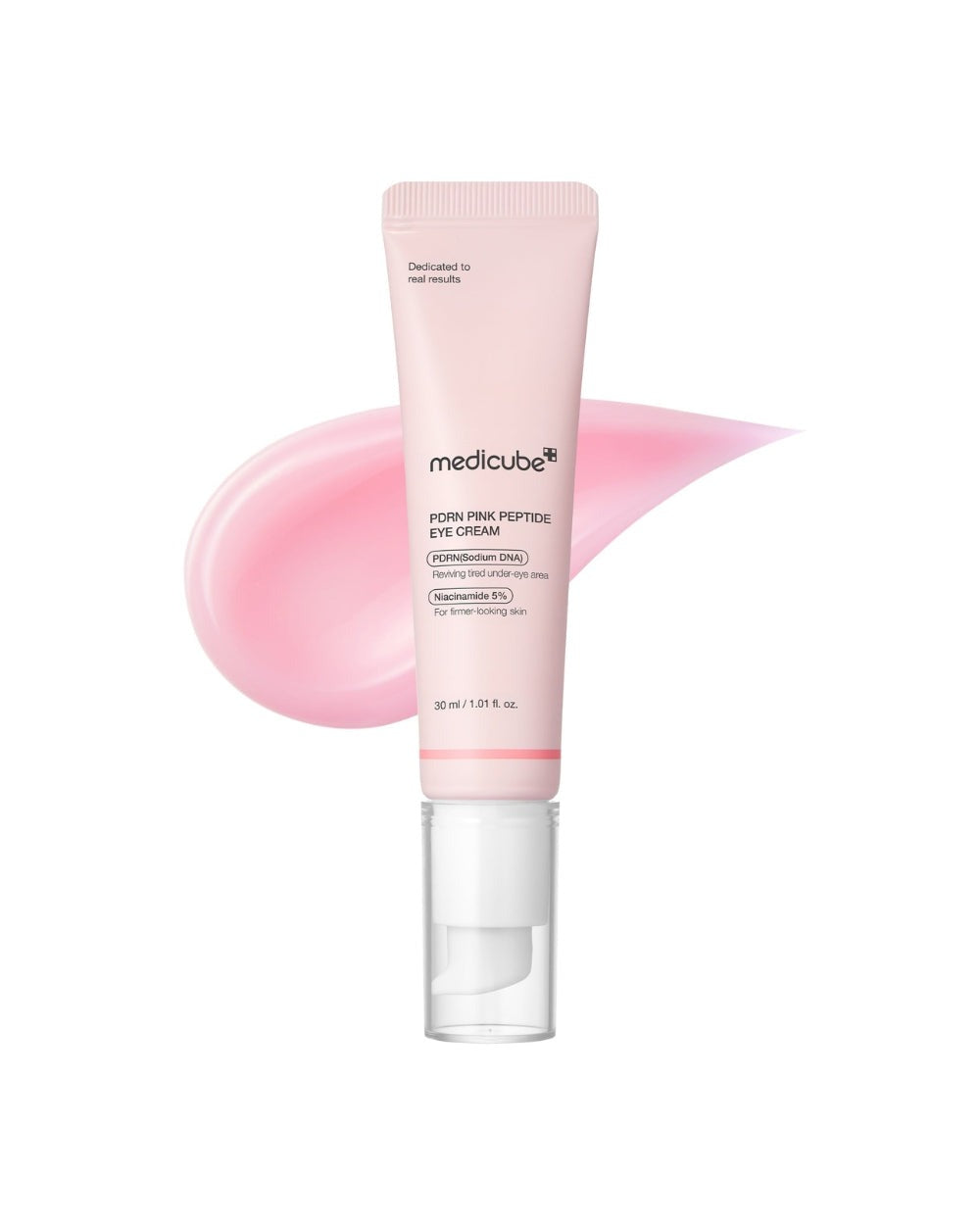 Medicube PDRN Pink Peptide Eye Cream 30ml — pink eye cream tube with cream swatch online in Pakistan