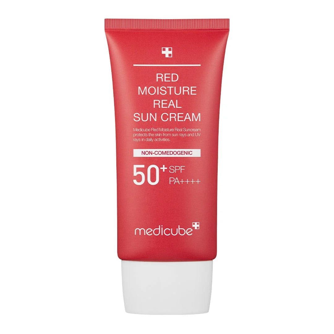 Medicube Red Moisture Real Sun Cream SPF50+ PA++++ 50ml – red tube on white background