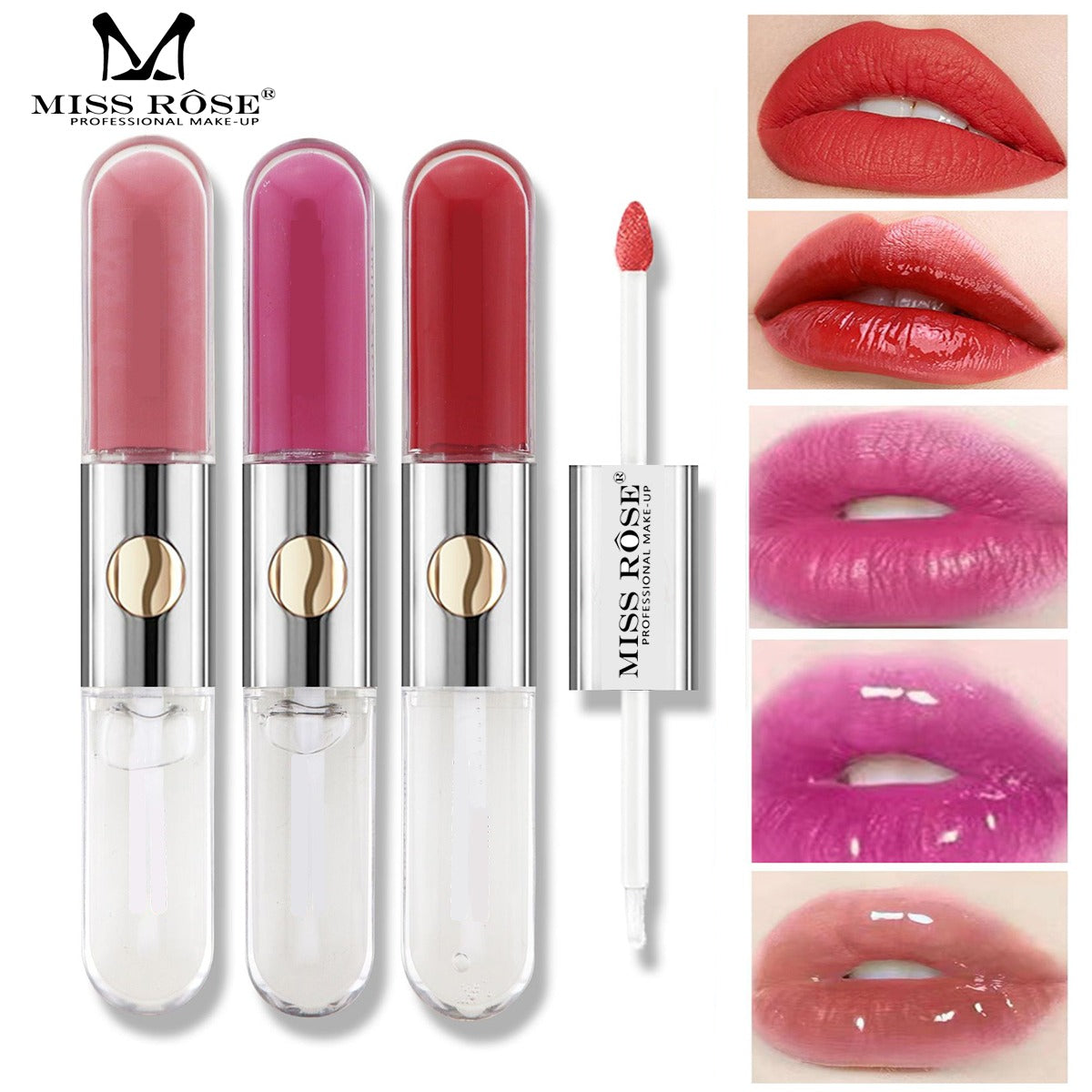 Miss Rose dual-ended lipstick lip gloss — waterproof longlasting matte lipstick plus clear gloss Cosmia.pk