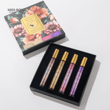 Miss Rose fragrance gift set black floral box with gold seal — 4 mini body mists for gifting