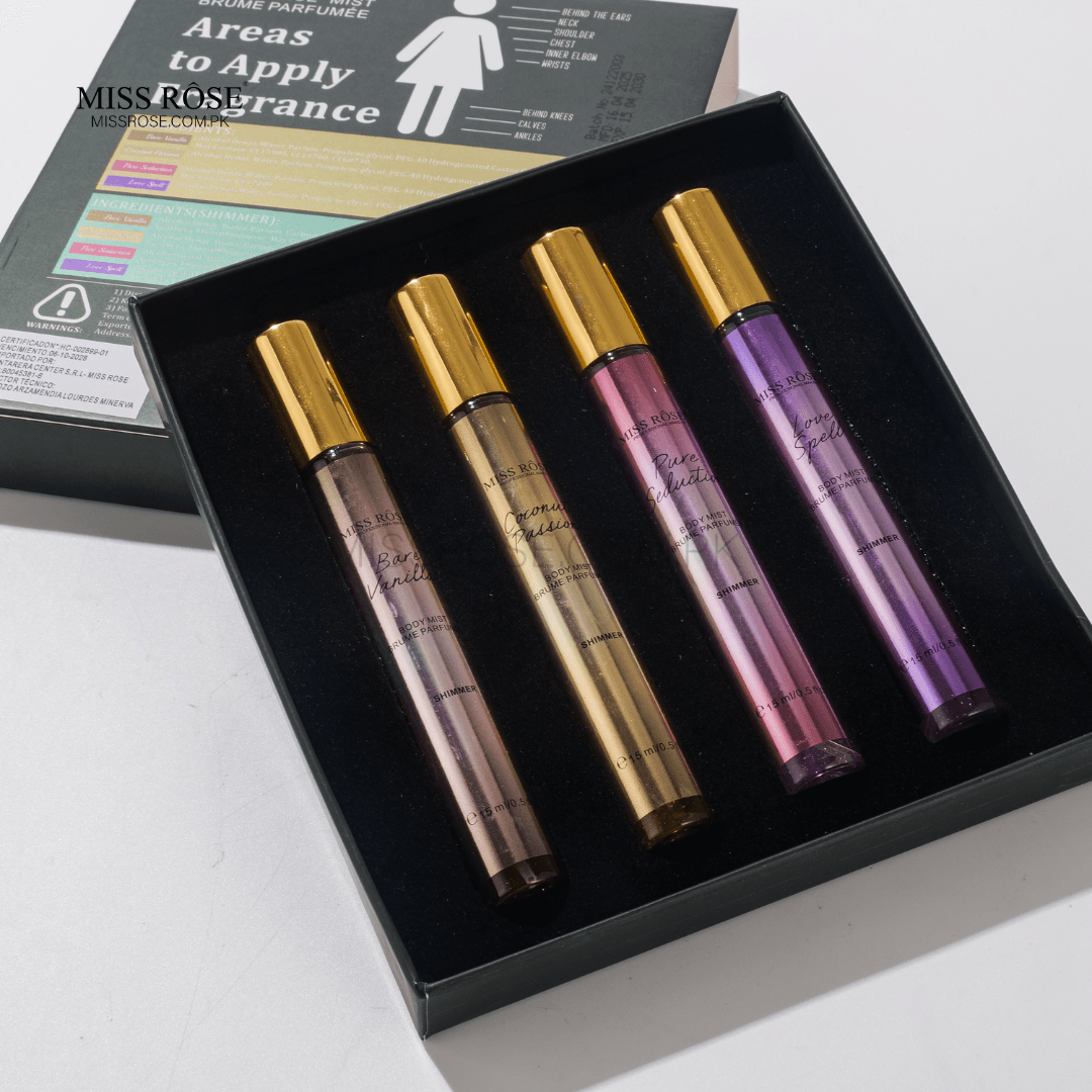 Miss Rose Everyday Use Body Mists set of 4 — travel-size 15ml body mist gift box Pakistan