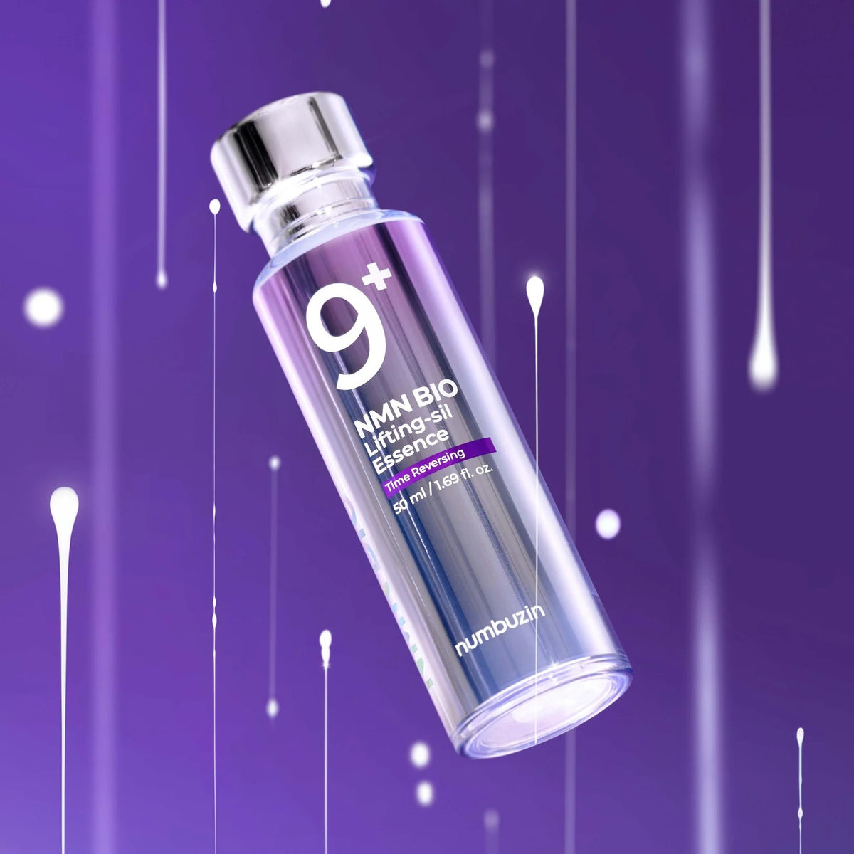 Numbuzin No.9 NMN Bio Lifting-sil Essence 9+ purple bottle studio shot