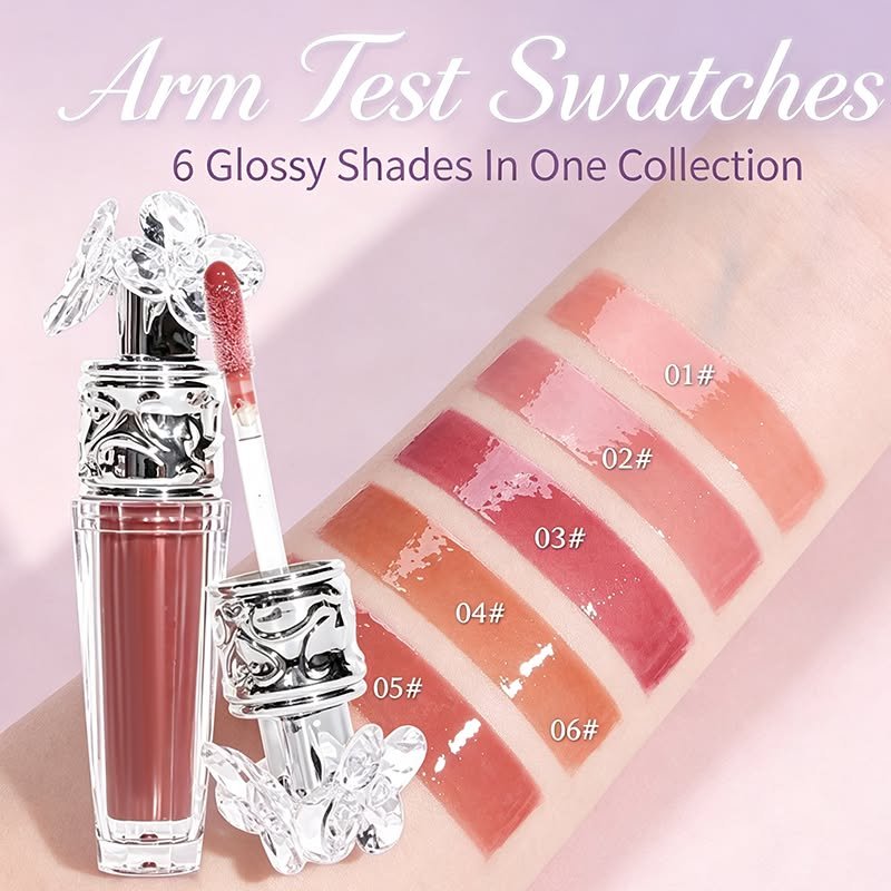 Olibolla Kiss Juicy Lip Gloss arm test swatches shades 01 to 06