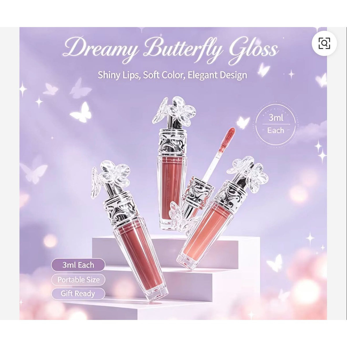 Olibolla Dreamy Butterfly Gloss 3ml each - shiny lips soft color elegant design