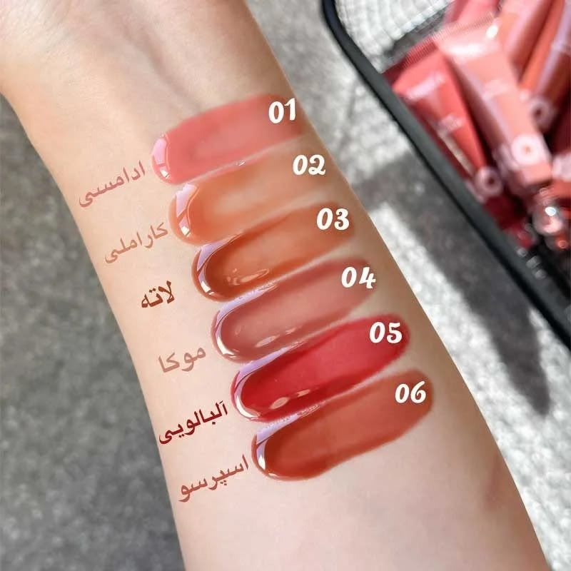 Olibolla Jam glossy lip gloss arm swatches shades 01 02 03 04 05 06