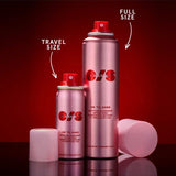 ONE SIZE On Til Dawn Big and Bitty Setting Spray Duo travel size 46ml and full size 143ml side by side on red background