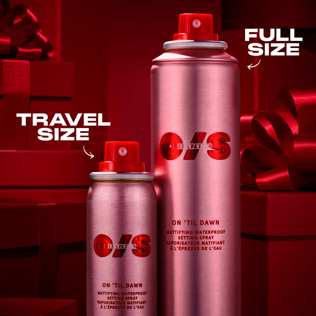 ONE SIZE On Til Dawn Big and Bitty Setting Spray Duo travel size and full size 143ml plus 46ml Sephora holiday gift shot