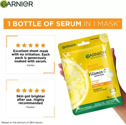 Garnier Skin Active Bright Vitamin C Complete Face Mask - 28g - Buy Online in Pakistan at Cosmia.pk