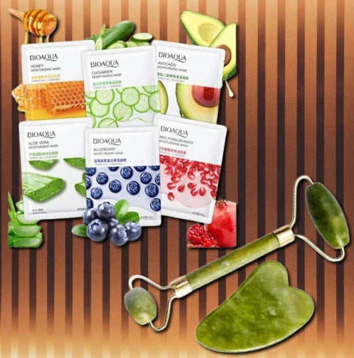 BIOAQUA Pack of 10Pcs Moisturizing Face Sheet Mask +Jade Roller Facial Body Massage - Buy Online in Pakistan at Cosmia.pk