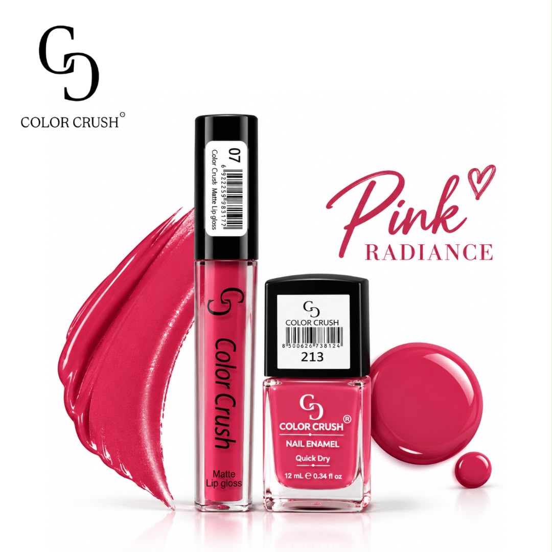 Color Crush Dual Set Pink Radiance - Matte Lip Gloss 07 + Nail Enamel 213 12ml - Buy Online in Pakistan at Cosmia.pk